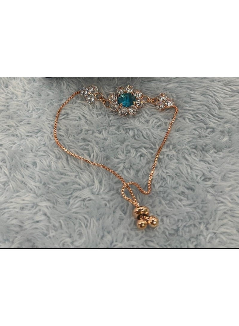 Elegant AD Crystal Adjustable Bracelet with Blue Stone – Rose Gold Finish/Rakshabandhan rakhi bracelet for sister / bhabhi - Image 1