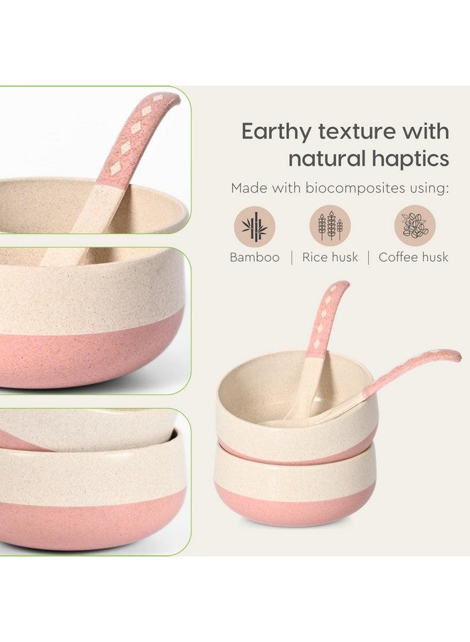 Eha Earth-Friendly Soup Bowls with Spoons|250 ml|Made with Rice Husk Biocomposite|Microwave Safe Bowl|Serving Bowl Set of 2|Innocent; pink, off-white - Image 5