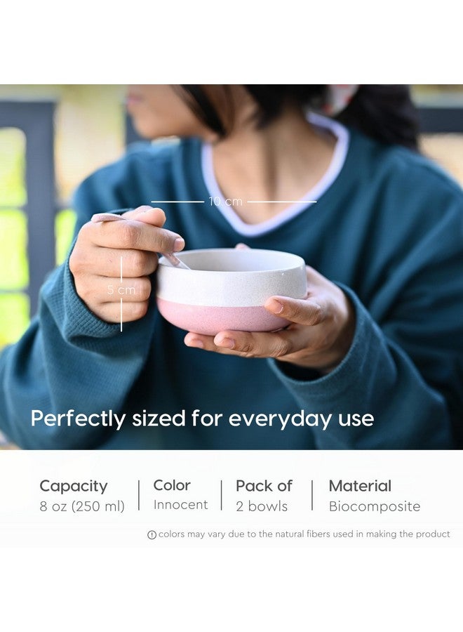 Eha Earth-Friendly Soup Bowls with Spoons|250 ml|Made with Rice Husk Biocomposite|Microwave Safe Bowl|Serving Bowl Set of 2|Innocent; pink, off-white - Image 2