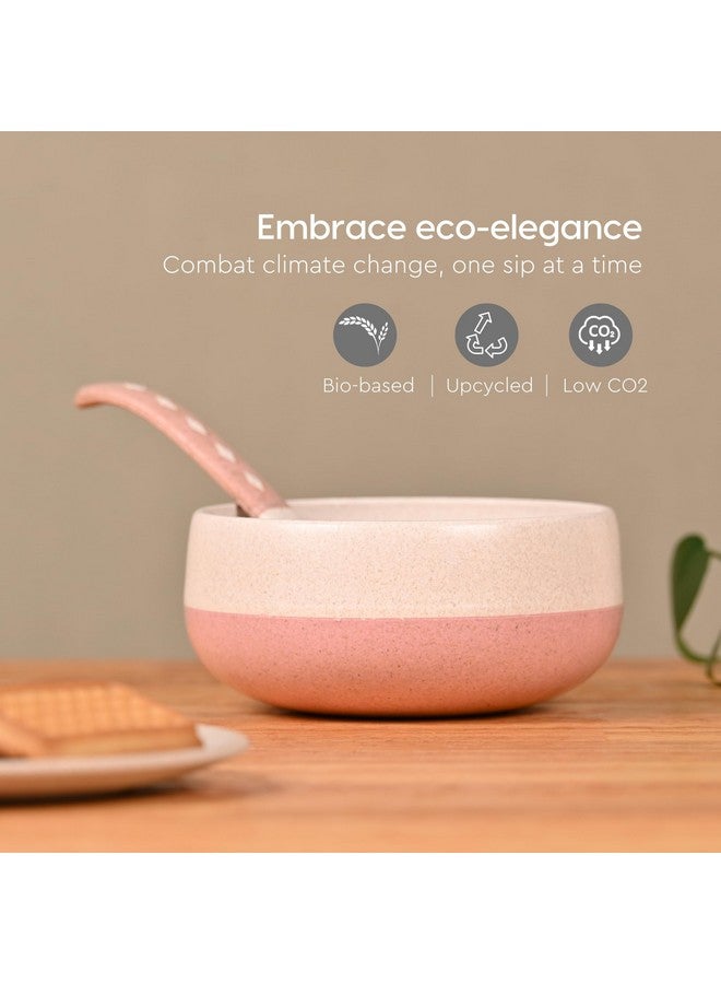Eha Earth-Friendly Soup Bowls with Spoons|250 ml|Made with Rice Husk Biocomposite|Microwave Safe Bowl|Serving Bowl Set of 2|Innocent; pink, off-white - Image 3