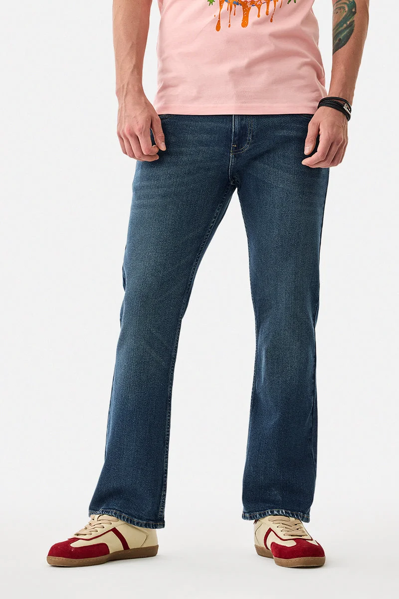 سنيتش Blue Solid Flared Fit Casual Jeans