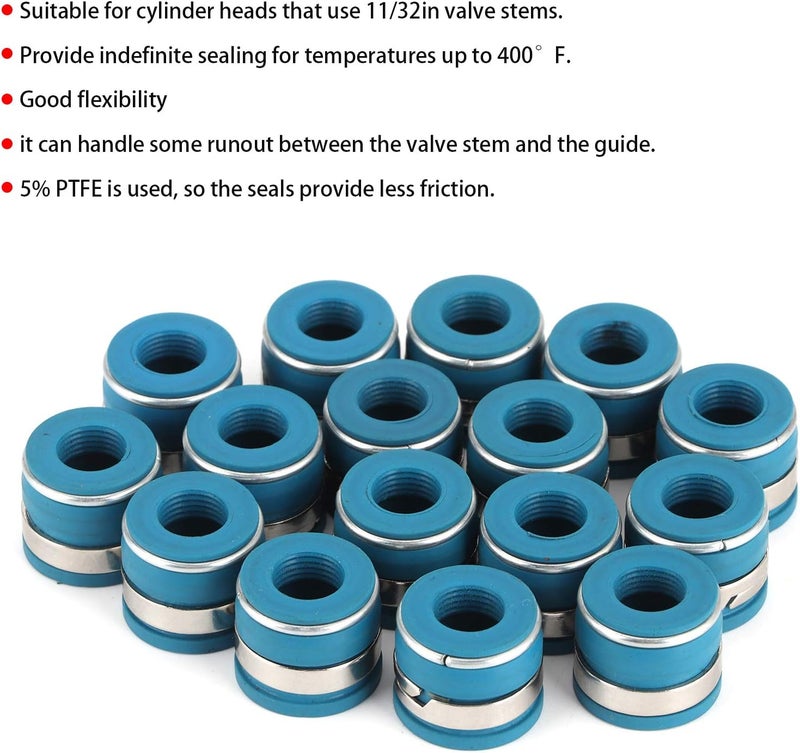 woobles Valve Stem Seal Set, 16 Pieces Fluorine Rubber Valve Stem Oil Seals Excellent Fit GM SBC V8 Engine - Image 2