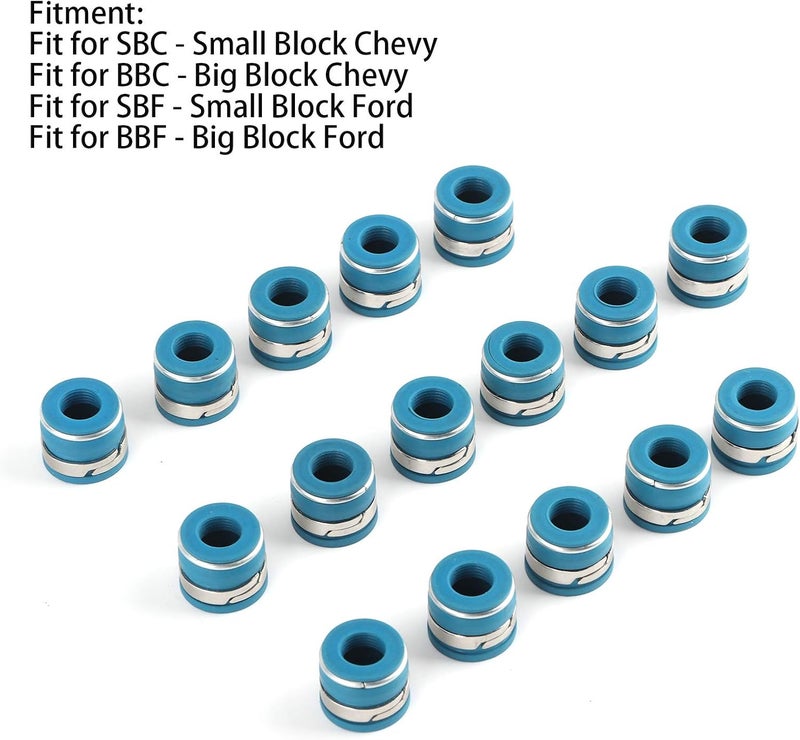 woobles Valve Stem Seal Set, 16 Pieces Fluorine Rubber Valve Stem Oil Seals Excellent Fit GM SBC V8 Engine - Image 3