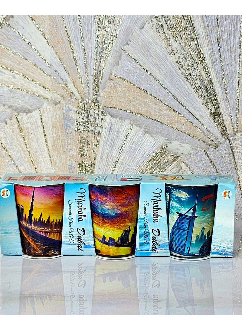 Souvenir Souq Dubai Short Glass 3pcs – Colorful Dubai Famous Landmarks - Image 1