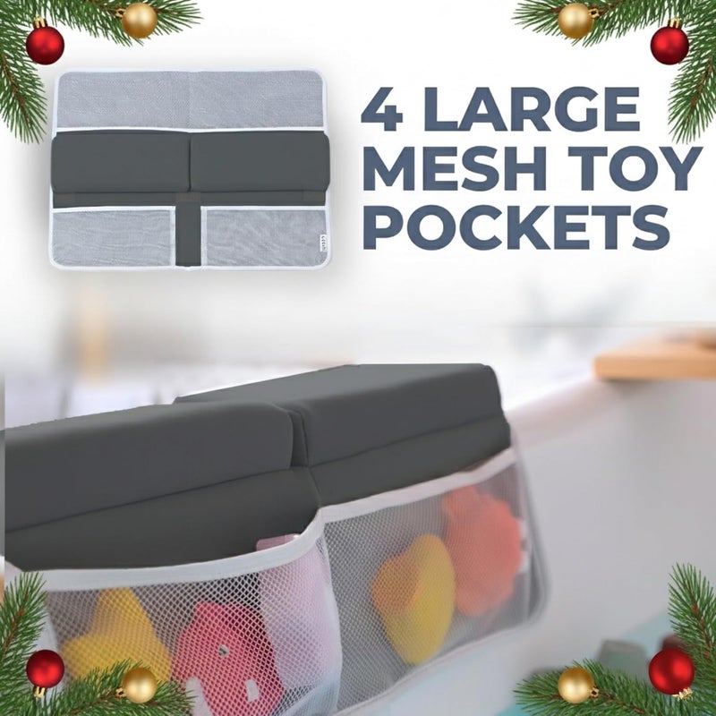 Toodly Comfortable Baby Bath Kneeler and Elbow Rest Pad Set – Thick Memory Foam Bath Kneeling Pad with Elbow Support – Baby Bathtub Cushion with Toy Organizer for Bathing Infant or Toddler - Dark Grey - Image 5