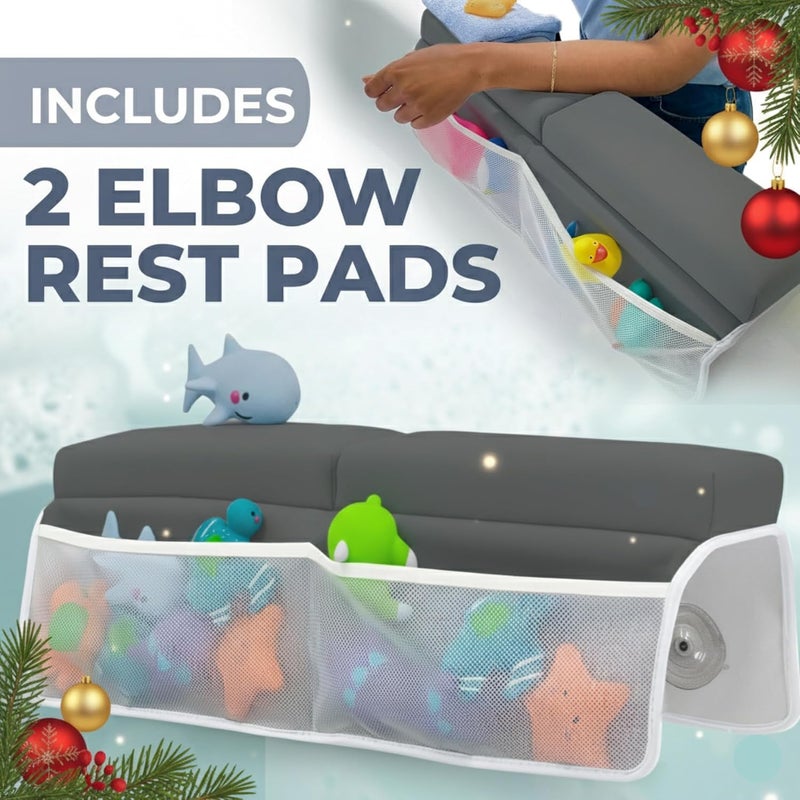 Toodly Comfortable Baby Bath Kneeler and Elbow Rest Pad Set – Thick Memory Foam Bath Kneeling Pad with Elbow Support – Baby Bathtub Cushion with Toy Organizer for Bathing Infant or Toddler - Dark Grey - Image 3