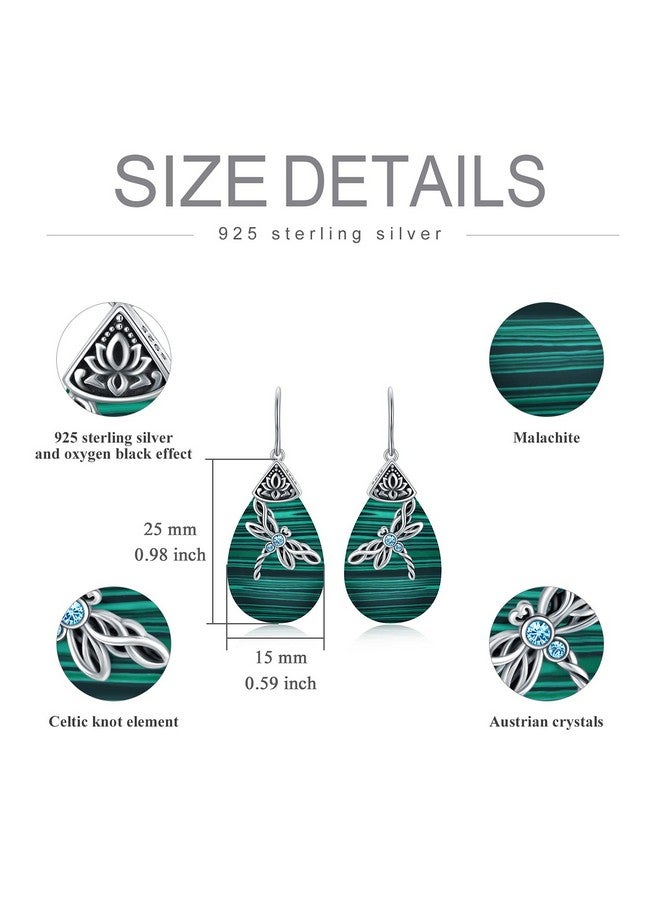 AOBOCO Sterling Silver Celtic Dragonfly Dangle Drop Earrings With Malachite Celtic Jewelry Birthday Gifts For Women Her Wife Mom - Image 4