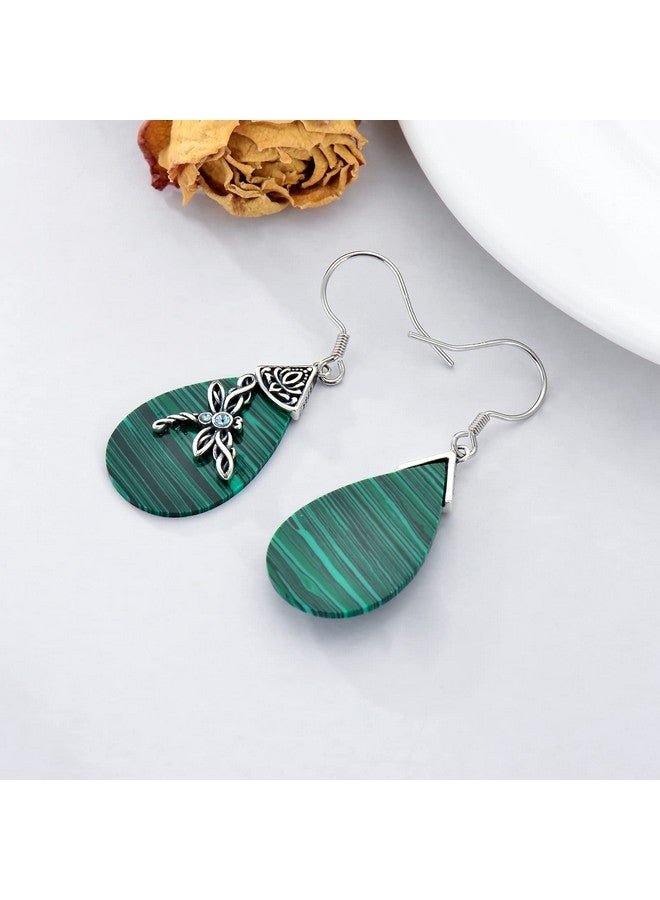 AOBOCO Sterling Silver Celtic Dragonfly Dangle Drop Earrings With Malachite Celtic Jewelry Birthday Gifts For Women Her Wife Mom - Image 3