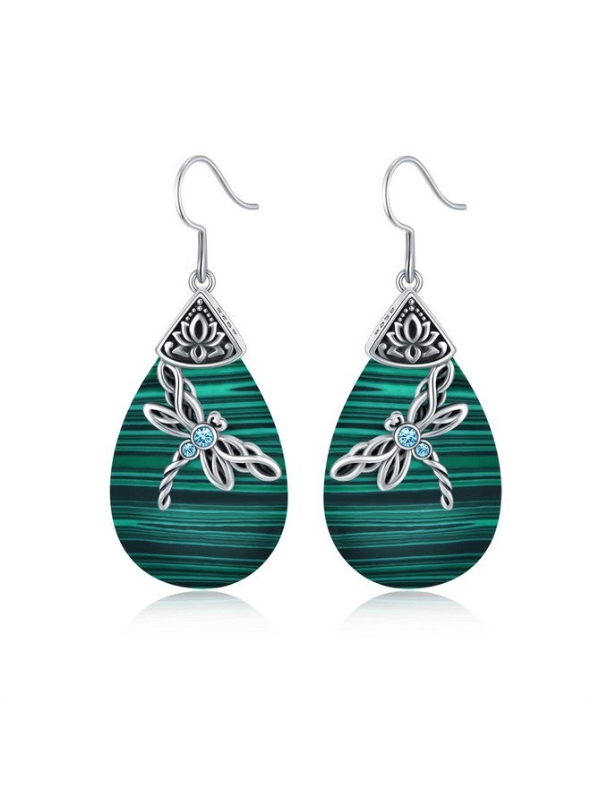 AOBOCO Sterling Silver Celtic Dragonfly Dangle Drop Earrings With Malachite Celtic Jewelry Birthday Gifts For Women Her Wife Mom - Image 1