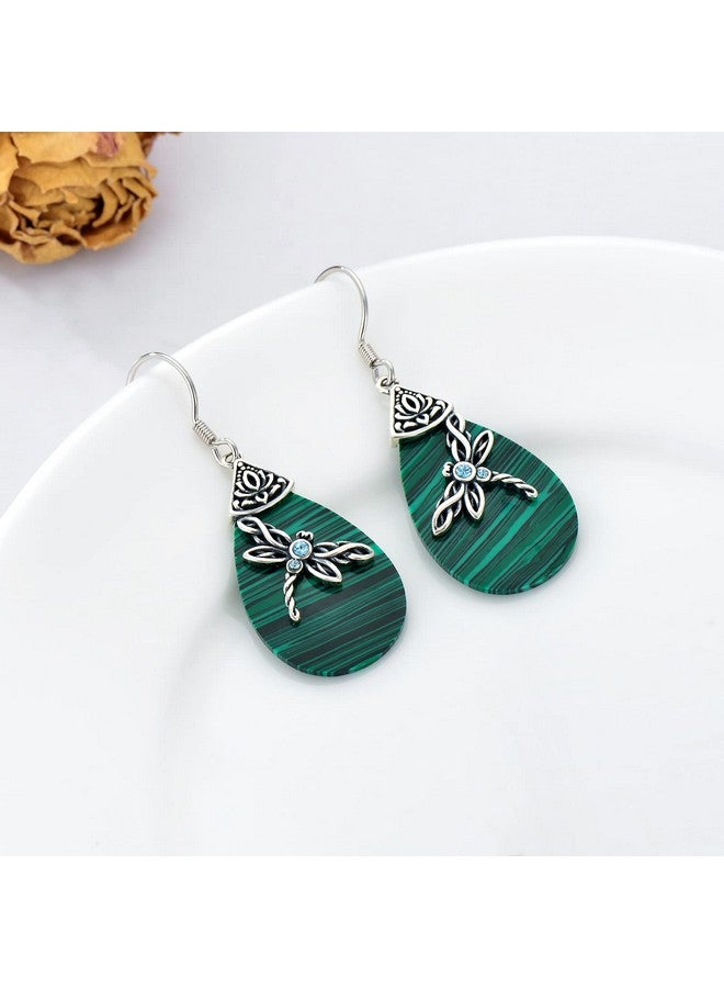 AOBOCO Sterling Silver Celtic Dragonfly Dangle Drop Earrings With Malachite Celtic Jewelry Birthday Gifts For Women Her Wife Mom - Image 2