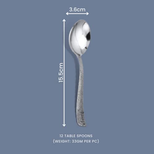 Parage 12 Pieces Stainless Steel Dinner Spoon for Tea, Coffee, Sugar, Condiments & Spices - Set of 12, 16 cm, Silver, Set of 12, (Zig Zag Design) - Image 2