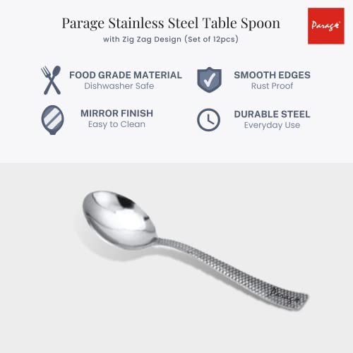 Parage 12 Pieces Stainless Steel Dinner Spoon for Tea, Coffee, Sugar, Condiments & Spices - Set of 12, 16 cm, Silver, Set of 12, (Zig Zag Design) - Image 3