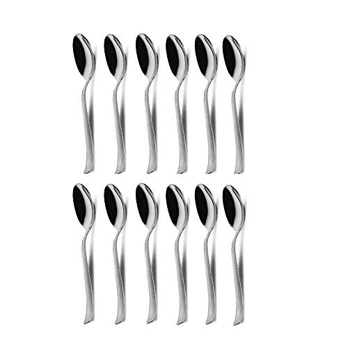 Parage 12 Pieces Stainless Steel Dinner Spoon for Tea, Coffee, Sugar, Condiments & Spices - Set of 12, 16 cm, Silver, Set of 12, (Zig Zag Design) - Image 1