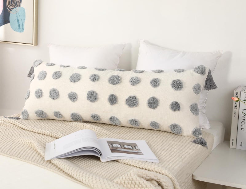 PANOD Decorative Long Lumbar Pillow Cover 16x36 Boho Super Soft Chenille Extra Long Lumbar Pillow Case Cover with Tassel for Bed Sofa Couch Farmhouse Livingroom Grey Modern Skinny - Image 3