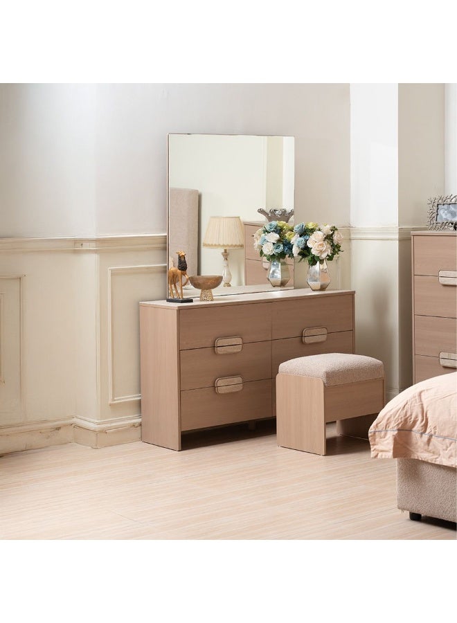 DANUBE HOME Danube Home Travvy 6 Drawer Travertine Stone Top Dresser With Mirror & Stool Durable Vanity Table|Dressing Makeup Desk With Storage Modern Design Bedroom Furniture L139.5Xw39.7Xh83.5Cm-Dark Beige - Image 1
