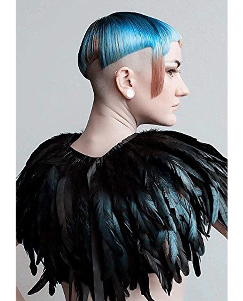 L'VOW Black Gothic Victorian Natural Feather Cape Shawl Stole Poncho With Choker Collar (X- Black) - Image 4