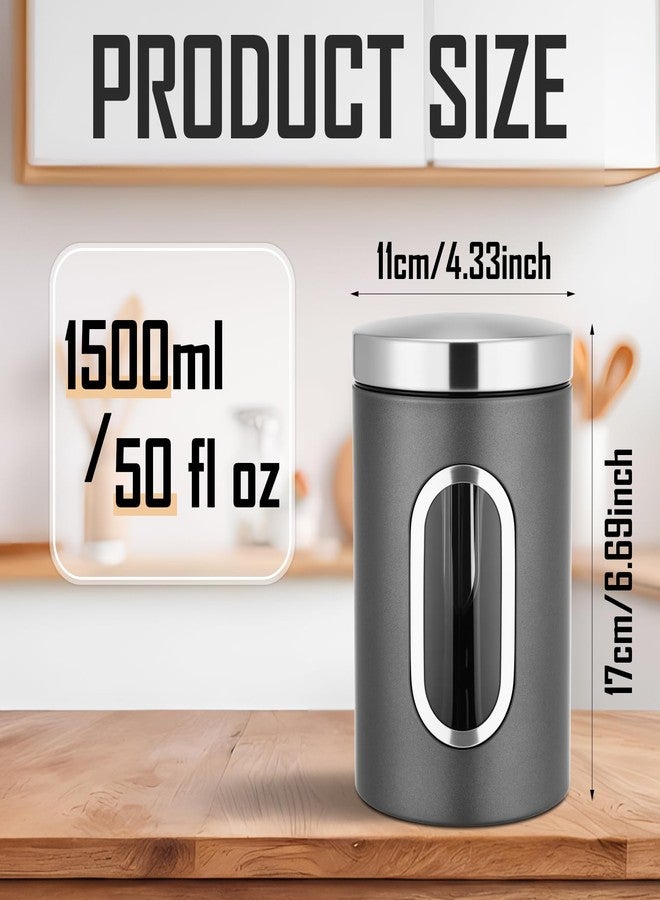 زوبيل مجموعة زوبيل من 6 علب جرافيت للمطبخ، سعة 50 أونصة، مصنوعة من الفولاذ المقاوم للصدأ، مزودة بنافذة شفافة، مثالية لحفظ الدقيق والسكر، أو كعلبة معدنية أنيقة لوضعها على سطح المطبخ، أو لحفظ القهوة والشاي. - Image 2