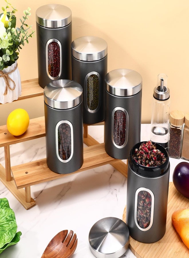 زوبيل مجموعة زوبيل من 6 علب جرافيت للمطبخ، سعة 50 أونصة، مصنوعة من الفولاذ المقاوم للصدأ، مزودة بنافذة شفافة، مثالية لحفظ الدقيق والسكر، أو كعلبة معدنية أنيقة لوضعها على سطح المطبخ، أو لحفظ القهوة والشاي. - Image 3