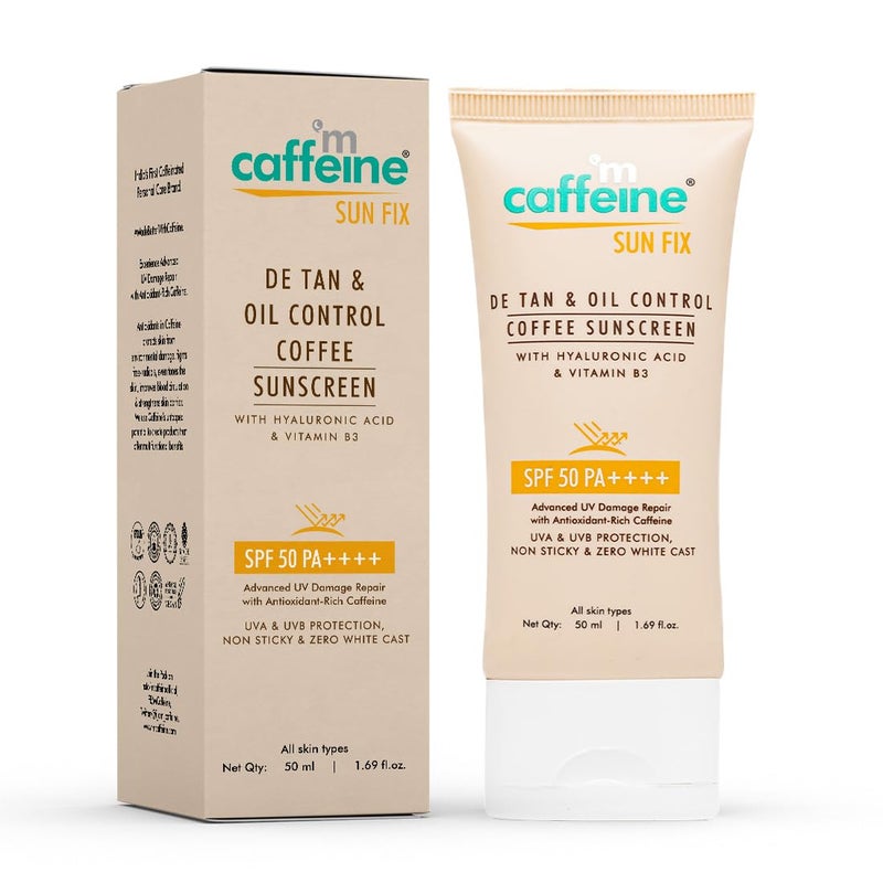 mCaffeine Matte Sunscreen SPF 50 for Men Women Lightweight Water Resistant Zero White Cast Sun Protect Prevents Tan Repairs UV Damage All Skin Type 50ml - Image 1