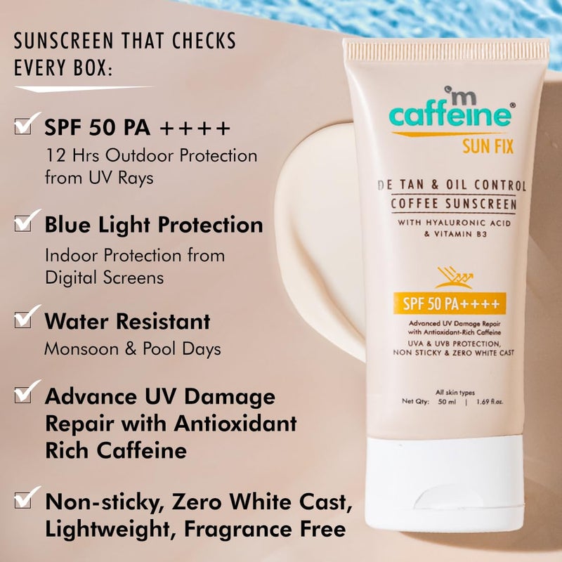 mCaffeine Matte Sunscreen SPF 50 for Men Women Lightweight Water Resistant Zero White Cast Sun Protect Prevents Tan Repairs UV Damage All Skin Type 50ml - Image 4