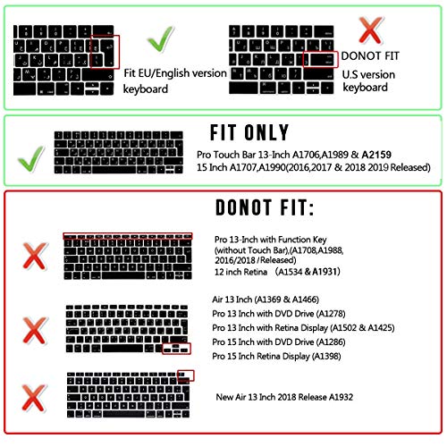 WYGCH غطاء لوحة مفاتيح سيليكون فائق النحافة باللغة الروسية لـ MacBook Pro 13 15 بوصة 2019 2018 2017 و 2016 مع Touch Bar و Touch ID موديل: A2159 A1989 A1706 / A1990 A1707، النسخة الأوروبية - Image 2