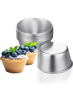 Carbon Steel Egg Tart and Pudding Molds - Set of 10 Mini Cups for Chocolate Molten, Cupcakes, Cakes, and Cookies - Nonstick Round Bakeware Tumblers - 6 x 4.4 x 3.6 cm Size