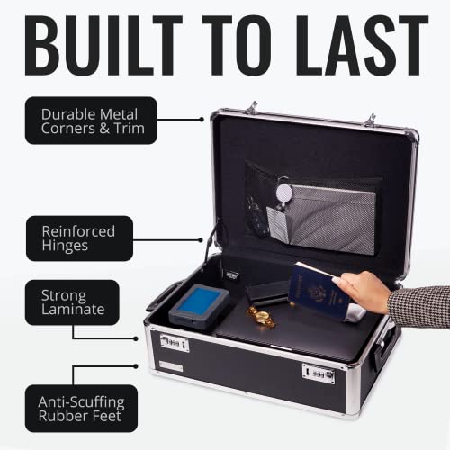 Vaultz Storage Lock Box - 6.5 x 23 x 13.5 Inch - Secure Dorm Storage Trunk with Combination Lock - Ideal Briefcase, Medicine Box, and Personal Item Lock Box - Store Cash, Laptop - Black/Silver - Image 5