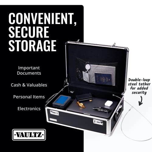 Vaultz Storage Lock Box - 6.5 x 23 x 13.5 Inch - Secure Dorm Storage Trunk with Combination Lock - Ideal Briefcase, Medicine Box, and Personal Item Lock Box - Store Cash, Laptop - Black/Silver - Image 2