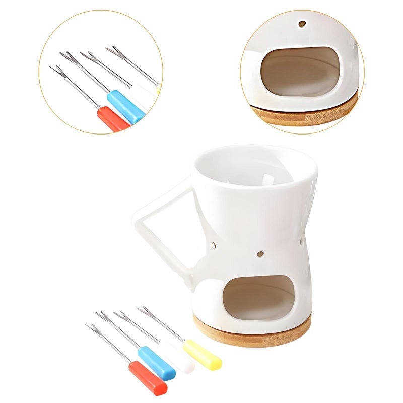 Ceramic Fondue Set With Bamboo Wood Base Butter Heater Melting Pot For Family Gatherings Gift Giving - Image 3