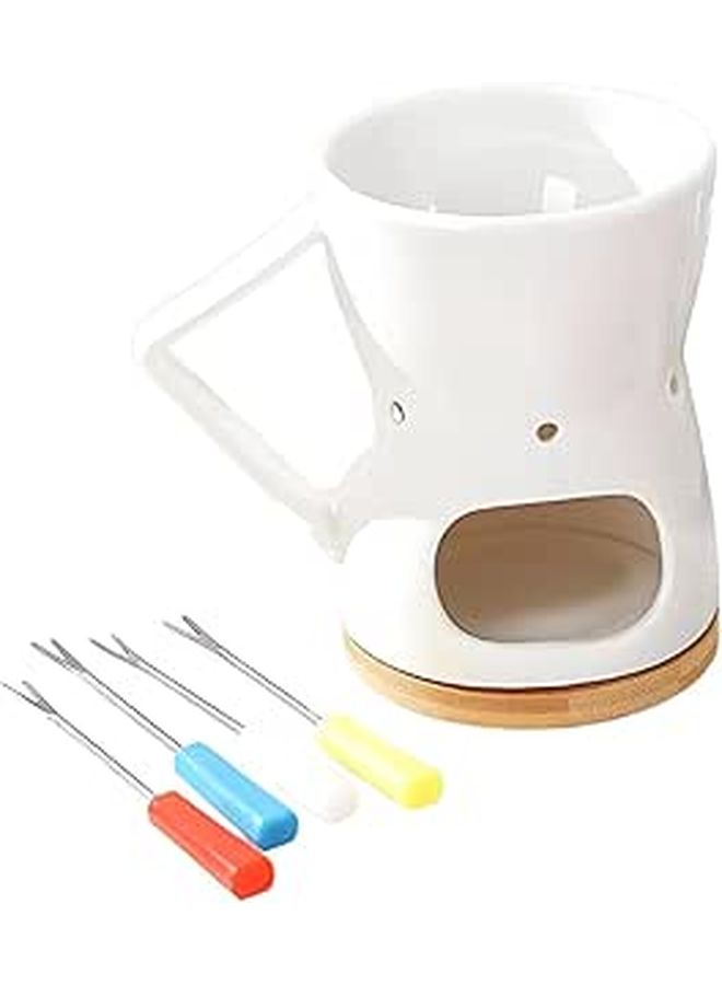 Ceramic Fondue Set With Bamboo Wood Base Butter Heater Melting Pot For Family Gatherings Gift Giving - Image 1