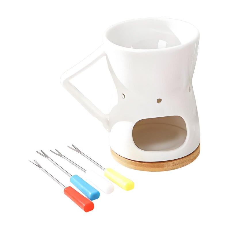 Ceramic Fondue Set With Bamboo Wood Base Butter Heater Melting Pot For Family Gatherings Gift Giving - Image 2