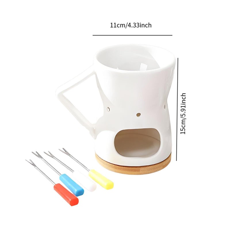 Ceramic Fondue Set With Bamboo Wood Base Butter Heater Melting Pot For Family Gatherings Gift Giving - Image 4