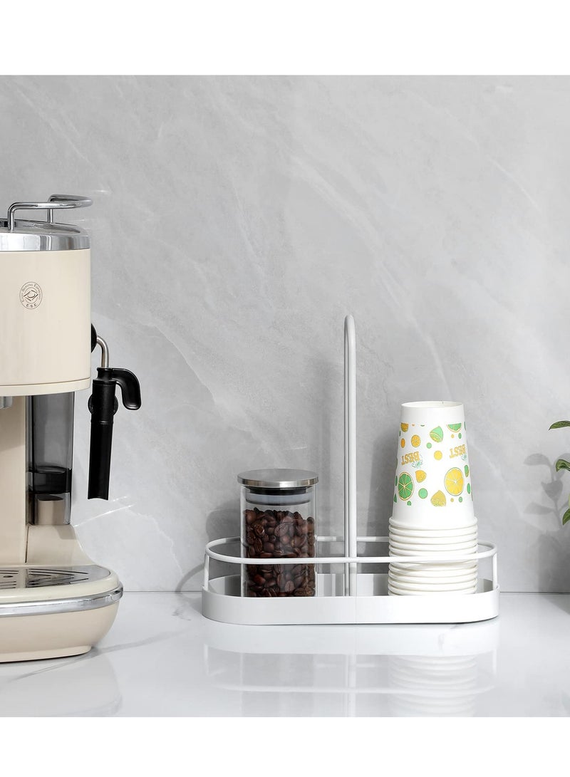 Excefore منظم بار القهوة للكونتر، حاملة توابل القهوة والإكسسوارات، لتخزين أكواب الورق والمناشف وأكياس القهوة، حامل أكواب القهوة القابل للتخلص منه بتصميم ريفي لتزيين الكونتر، أبيض - Image 2