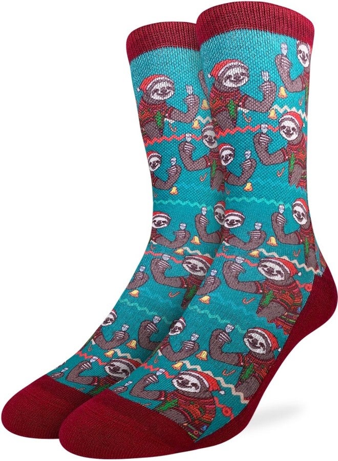 Good Luck Sock Men's Christmas Sloths Socks, Adult, Shoe Size 8-13 - Image 1