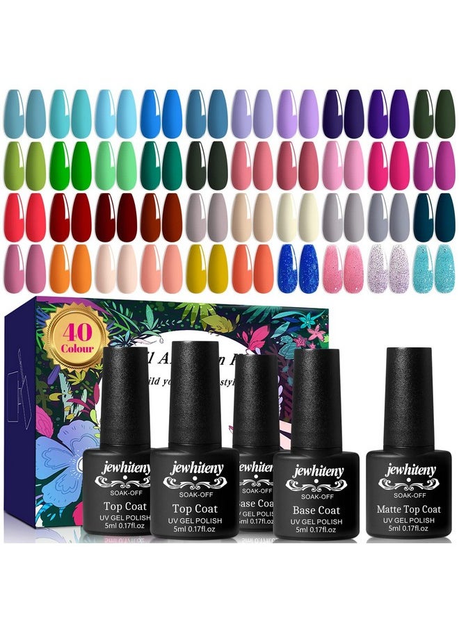 JEWHITENY - JEWHITENY 45 Pcs Gel Nail Polish Kit, Soak off Nail Lamp Gel Polish Starter Kit with 2pcs Glossy & Matte Top Coat and 2pcs Base Coat Gifts for Women - Image 1