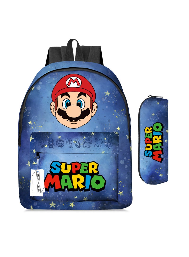 Super Mario Mario Cartoon Backpack Super Mario Student Schoolbag Pencil Case Two-piece Set - Image 1