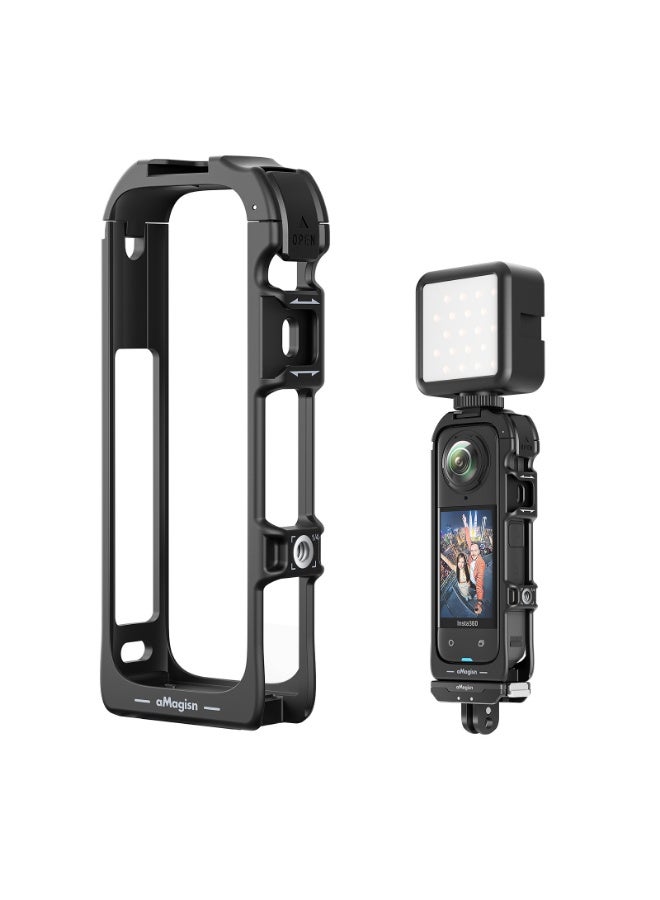 aMagisn إطار حماية بلاستيكي مغناطيسي لكاميرا Insta360 X5 من aMagisn – تركيب سريع بواجهتين حذاء بارد ومنفذ لولبي 1/4 بوصة، حامل تصوير مقاوم للصدمات - Image 1