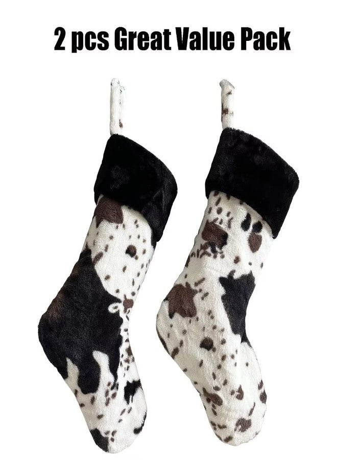 تشانيونيو جوارب عيد الميلاد من الفرو الصناعي على شكل بقرة من قطعتين من QIAONIUNIU، جوارب كبيرة مقاس 20 بوصة لعيد الميلاد، شجرة عيد الميلاد، المدفأة - Image 2