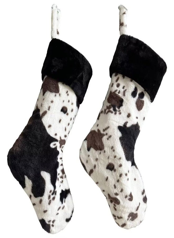 تشانيونيو جوارب عيد الميلاد من الفرو الصناعي على شكل بقرة من قطعتين من QIAONIUNIU، جوارب كبيرة مقاس 20 بوصة لعيد الميلاد، شجرة عيد الميلاد، المدفأة - Image 1