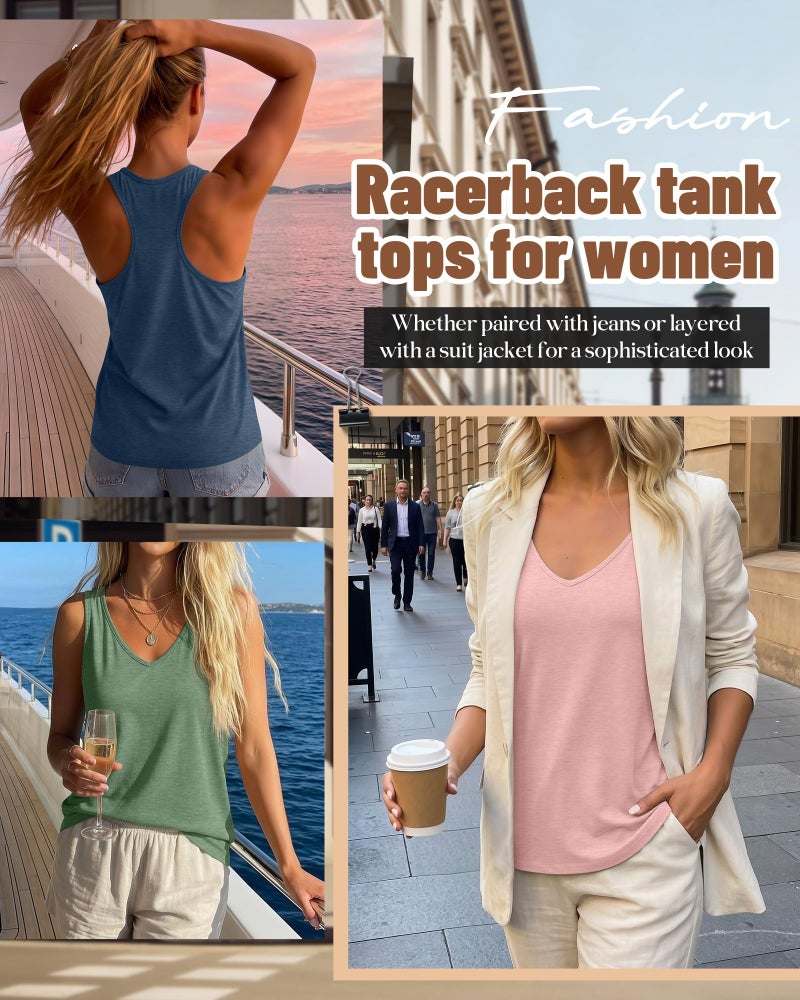 Huukeay 3 Pack Women's Tank Tops V Neck Summer Racerback Tops Loose Fit Casual Sleeveless Tee Workout Yoga Athletic Shirts(Pea Green, Light Pink, Haze Blue,Medium) - Image 4