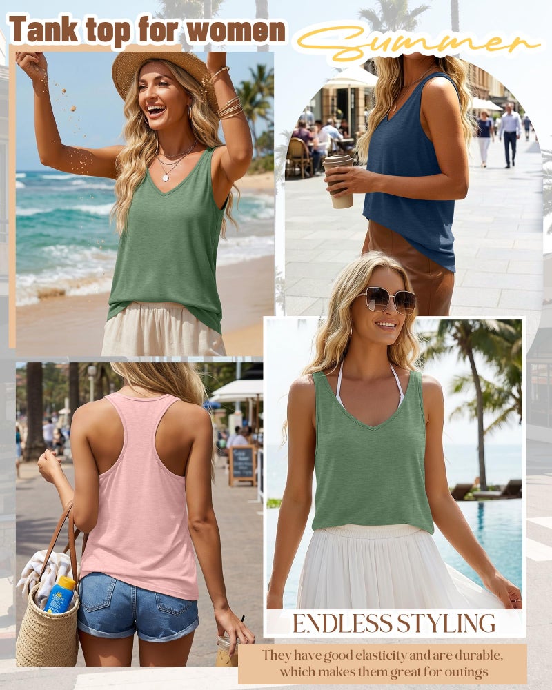 Huukeay 3 Pack Women's Tank Tops V Neck Summer Racerback Tops Loose Fit Casual Sleeveless Tee Workout Yoga Athletic Shirts(Pea Green, Light Pink, Haze Blue,Medium) - Image 2