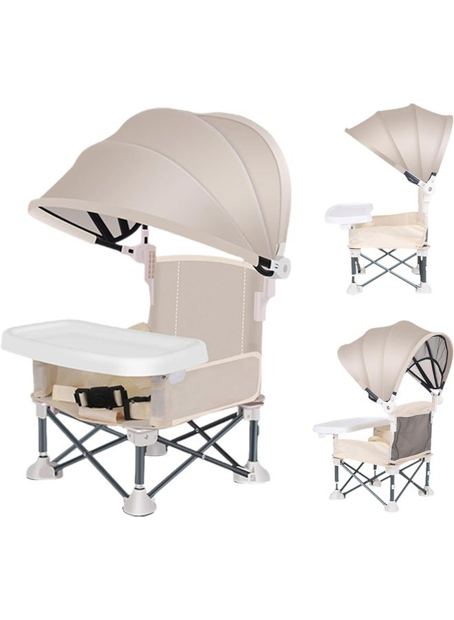 DUNISO Baby Booster Seat Foldable Portable Baby Dining Chair with Sunshade and Removable Tray for Outdoor Camping Travel Beach Picnic Garden
