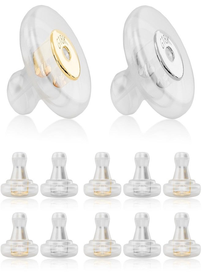 JUNCHONG Silicone Earring Backs, 18K Gold Secure Locking Design for Studs, Hypoallergenic Replacement for Droopy Ears, No-Irritation Earring Backs for Men and Women(12 PCS) - Image 1