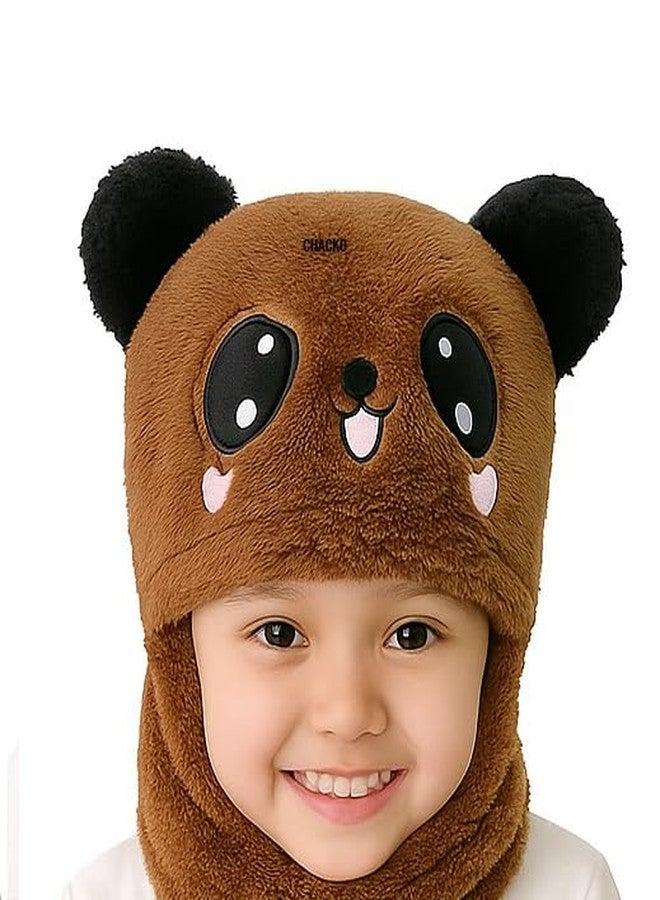 CHACKO Winter Woolen Kids Cap with Ear & Neck Protection | Panda Design Beanie Hat for Boys & Girls (Age 2-5 Years) - Brown, 1 Count - Image 3
