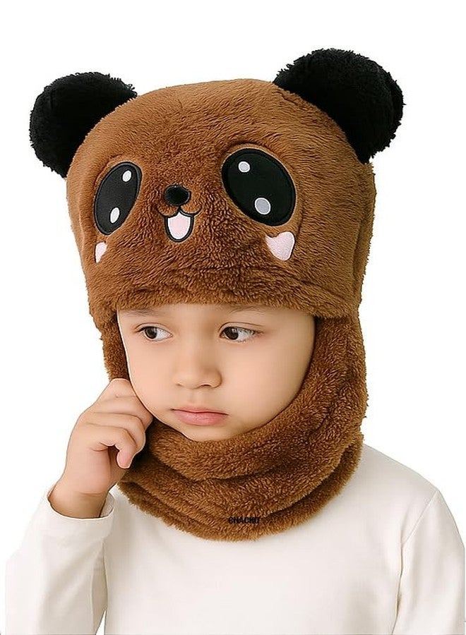 CHACKO Winter Woolen Kids Cap with Ear & Neck Protection | Panda Design Beanie Hat for Boys & Girls (Age 2-5 Years) - Brown, 1 Count - Image 2