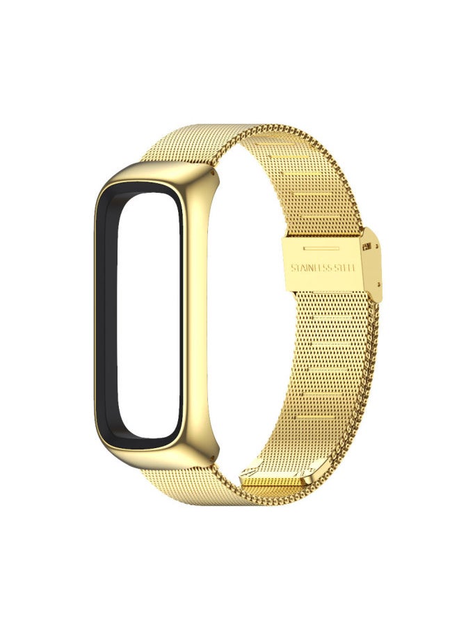 Generic - Three-bead Metal Stainless Steel Wristband For Galaxy Fit 2 Milanese Clasp Magnetic Suction Fitness Tracker Band-Color:Milan 04 Buckle-Gold - Image 1