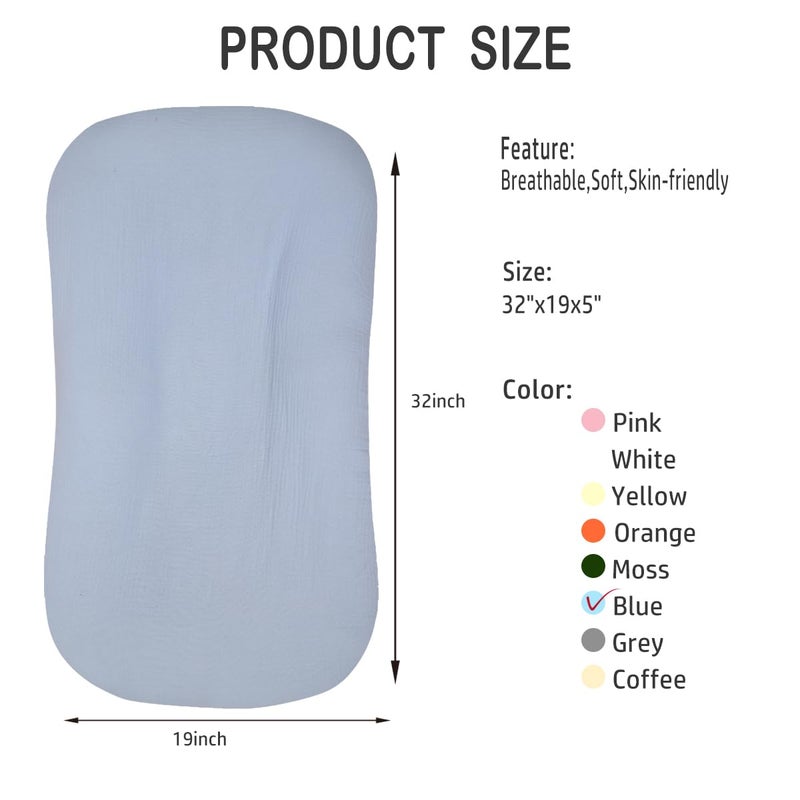 Bubbyhuts Baby Lounger - Snuggle Cozy Me Infant Lounger for Newborn 0-12 Months, Muslin Coverï¼ŒPortable Breathable & Soft Baby Nest Lounger for Home and Travel - Blue - Image 2