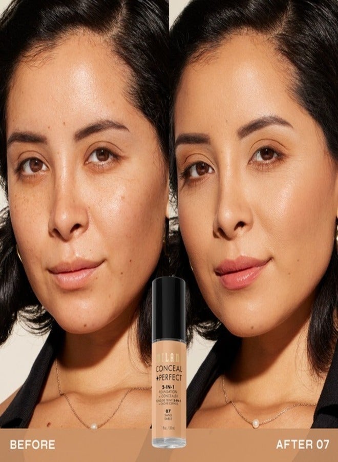 MILANI Milani Cosmetics Conceal + Perfect 2-In-1 Foundation + Concealer 07 Sand Tan with Cool Undertone 30ml – Full Coverage, Lightweight, Long-Lasting, Water-Resistant, Oil-Free, Vegan & Cruelty-Free - Image 2