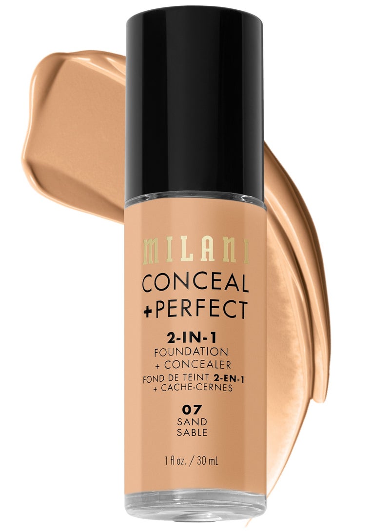 MILANI Milani Cosmetics Conceal + Perfect 2-In-1 Foundation + Concealer 07 Sand Tan with Cool Undertone 30ml – Full Coverage, Lightweight, Long-Lasting, Water-Resistant, Oil-Free, Vegan & Cruelty-Free - Image 1