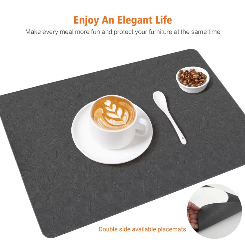 Bxzandya Vinyl Placemats Set of 6 Heat Resistant Easy Clean Non-Slip Place Mats for Dining Table Faux Leather Waterproof Stain Resistant Wipeable Washable PVC Table Mats(6, Gray) - Image 4